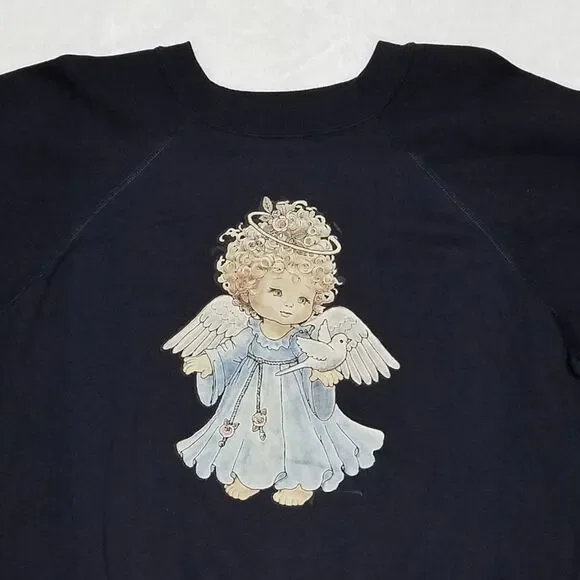 VINTAGE 80s Hanes Black Cherub Dove Sweatshirt